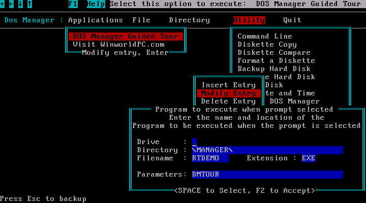 Easy Working DOS Manager 1.5 - App Menu